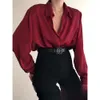 Top Office pour femmes chemise boutonnée sexy à manches longues pour femmes chemise OLT lâche haut ample chemise en dentelle rouge pour femmes chemise à revers pour femmes à col haut T-shirt à manches longues