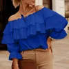 Women's Blouses Womens Off Shoulder Shirts Layered Ruffles Half Sleeve Casual Elastic Tight Camisole Solid Color Lace Up Tops Blusas