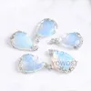 Anhänger Halsketten Großhandel 10 stücke Natürliche Stein Teardrop Intarsien Metall Blume Wasser Tropfen Opal Frauen Männer Mode Schmuck IN3466