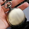 Pocket Watches Bronze Manual Double-Open Watch Full-Steel Fashion Fashion Skeleton Skeleton Transpare Mechanical Chain Presente