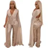 QNPQYX New Womens Jumpsuits Rompers Women Sequined Cloak Long Sleeve Open Back Deep V-Neck Bodycon Night Party Halloween Day Sexy Club Romper