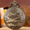 Steampunk U.S. Air Force Airplane Design Quartz Pocket Watch Cool Bronze Clock med fob halsbandskedja souvenir gåvor män kvinnor