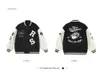 American vintage letter embroidery spliced woolen baseball leather sleeve jacket men