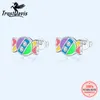 TrustDavis Real 925 Sterling Silver Sweet Rainbow Candy Shiny CZ Orecchini con perno per Figlia Ragazze Kids Fine Gift Jewelry DK074