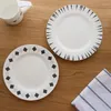 Platos de 8 pulgadas con estampado de diamantes geométricos negros, platos esmaltados para carne, postre de cerámica, plato de fruta, vajilla de cocina para desayuno