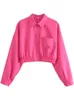 Женские куртки 2023 Женщины моды одиночная грудь розовая красная джинсовая куртка винтаж с длинным рукавом.