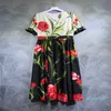 Runway Dresses Dress Fashion Slim Rose Print Short Sleeve Round Neck Contrast Panel Medium