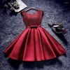 Casual Dresses Short Prom Dress Satin Lace Wine Red Grey A-Line Bride Party Formal Homecoming Graduation Robe Clothing