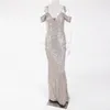 Casual Dresses Silver V Neck Stretchy paljett maxi klänning bodycon off axel tätt paket höfter full foder långt guldparti grönt