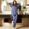 Women's Sleepwear Hiloc Blue Spring Pajamas Set Women Long Sleeve Satin Pajama Home Suit Sets Female Nightwear Solid Sleep 2023