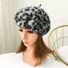 Boinas Kawaii Otoño Invierno cálido Faux lana leopardo boina sombreros para mujeres damas negro gris gorro gorra plana gorras Boina