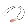 Pendant Necklaces Natural Stone Agates Necklace Simple Oval Shape Pink Purple Charms For Women Trendy Jewelry Party Gifts