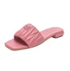 Pantofole Miu Ciabatte firmate Donna Sandali scorrevoli in metallo ricamato Nero Rosa Beige Tacchi a punta quadrata Sandalo da spiaggia estivo da donna Pantofole da sposa per feste