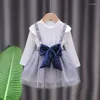 Robes de fille vêtements de robe de bébé sangles à arc à manches longues