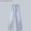 Kvinnors jeans vintage kvinnor jeans hög midja lösa denim byxor 2021 ljusblå bredben rak jeans mode elastiska byxor t230530