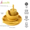 Tasses Vaisselle Ustensiles Vaisselle pour enfants sans BPA Assiettes alimentaires en silicone souple à la mode Facile à nettoyer Cuillères à vaisselle en paille Gadget mignon 230530