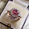 Solitaire Ring 100% Sterling Sier Garnet Gemstone Wedding Engagement Diamonds Square Rings Fina smycken för kvinnor gåva 2 60