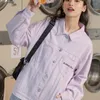 Vestes pour femmes Denim Jacket Women 2023 Purple Loose Fashion Ins Versatile Top Automne Senior Design Sens Sweet Love Pocket Lettre Cowboy