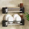 Pot Racks Dish Rack Punch Free Kitchen Organizer förvaring Torkhylla Väggmonterad Multifunktion Drain Tappa Hotpinnar Sked Tabellhållare 230625