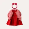 Girl Dresses 2023 Spring Autumn Long Sleeve Baby Girls Dress For Christening Birthday Party Toddler Coat Headband 9 Clothes 6