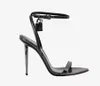 Tasarımcı sandaletler Asma kilit sandalet topuklu ayakkabılar ayak bileği kayışı metal topuk Yaz toms- yüksek topuklu kadın ayakkabıları düğün gelin elbisesi pompa kutusu EU35-44 ile açık sivri burun