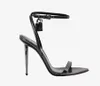 Designer sandals Padlock sandal heels ankle strap metal heel Summer toms- high heels women shoes wedding bride dress pump open pointed toe with box EU35-44