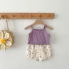 Kledingsets 2023 Nieuw aankomsten Babymeisjes Solid tankandfloral shorts Summer Kleding Suit jurk Bloemen tweedelige set