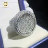 VVS Moissanite Round Rings Custom Hip Hop Jóias 925 Sterling Silver White Gold Hip Hop Ring