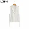 Abiti da donna LTPH Streetwear Casual Blazer da donna Gilet Solid Monopetto senza maniche Cardigan Capispalla con lacci Split Suit Coat 2023 Autunno