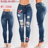 Dżinsy dżinsowe dżinsy dla kobiet elastyczne dżinsy kwiatowe damskie Pencil Denim Spodnie Rozbite Pantalon Rose Rose Hafted Wzór dżinsy T230530