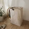 Basket Minimal Style Foldable Linen Laundry Storage Basket Bag Wooden Handle