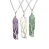Life Tree Natural Stone Necklace Hexagonal Crystal Pendant Necklace Fashion Accessories