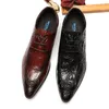 Crocodile motif chaussures pour hommes formelles en cuir véritable chaussures élégantes robe homme noir bordeaux à lacets mariage pointu oxford chaussure