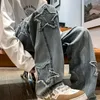 Männer Jeans 2023 Y2K Mode Gewaschen Blau Kpop Hosen Männer Kleidung Stern Stickerei Gerade Koreanische Casual Denim Hosen Ropa hombre