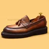 Semelle épaisse chaussures italiennes hommes chaussures habillées en cuir véritable noir marron Oxfords hommes chaussures de mariage gland mocassins formels chaussures hommes