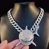 Pendant Necklaces Men'S Hip Hop Crystal 6IX9INE Shark Pendant Necklace With 13mm Iced Out Rhienstone Miami Cuban Chain Choker Gothic Jewelry 230530