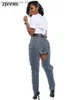 Damenjeans Sexy Destroyed-Loch-Denim-Jeans für Damen, hohe Taille, gespleißte, zerrissene Jeans, ausgehöhlt, Streetwear, Mujer, Skinny-Jeans in voller Länge, T230530