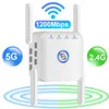 Routrar 5G WiFi Repeater WiFi -förstärkare 1200 Mbps Wi Fi Signal Network Extender Long Range 5GHz Booster ökar 5 GHz trådlös WiFi