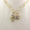 Pendant Necklaces 18inch 10pcs/lot Design Cubic Zircon Necklace Colorful Cz Palm/heart Shape Component Plated Chain Wholesale