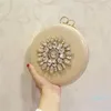 Golden Diamond Clutch Evening Bags Chic Pearl Round Shoulder Bags For Women Luxury Handbags Wedding Party Clutch Purse