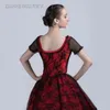 Bühnenverschleiß rotes Ballett Tutu Kleid Overlay Schwarze Spitze kurze Ärmelkostüme für Frauen Mädchen Performance Dancewear 20018