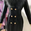 Mélanges Mode d'hiver femmes manteau de laine haute imitation grand col de fourrure de renard manteau de cachemire noir femme double boutonnage vêtements d'extérieur minces