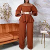 Ethnic Clothing 2 Piece Set Dashiki African Clothes Women Summer Autumn Fashion Top And Pants Suit Party Lady Matching Sets Belt