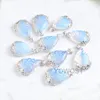 Anhänger Halsketten Großhandel 10 stücke Natürliche Stein Teardrop Intarsien Metall Blume Wasser Tropfen Opal Frauen Männer Mode Schmuck IN3466