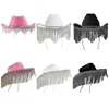Berets Cowgirl Hat dla dorosłych kowbojów z cekinami, żenestones fringe fit większość kobiet impreza motywowa czarny biały różowy