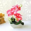 Decorative Flowers Artificial Flower Butterfly Orchid Wooden Boat Shape Pot Bonsai Party Desk Decor