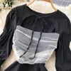 Robes décontractées 2022 nouveau gothique maille Patch travail noir jupe courte manches bouffantes femmes fête printemps Westidos P230530