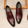 Crocodile Mönster Mens Wedding Monk Strap Dress Shoes äkta kalvläder formella skor dubbla spännen lyxiga spetsiga spetsskor