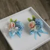 Decoratieve bloemen kunstmatige zijden roos bloem bruidegom boutonniere bruidevriend bruid pols corsage meisje bruiloft feestpak handdecoratie