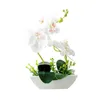 Decorative Flowers Artificial Flower Butterfly Orchid Wooden Boat Shape Pot Bonsai Party Desk Decor